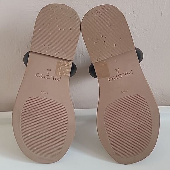 Anthropologie Pilcro Double Puff Strap Black Leather Slide Sandals Size 6 - Picture 10 of 14